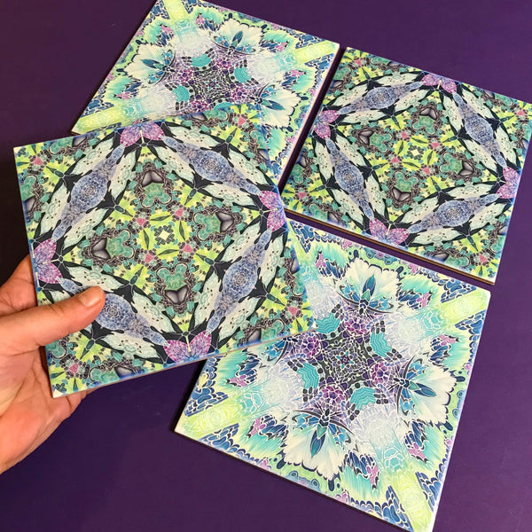 Butterfly Kaleidoscope Mixed Set of Bathroom Tiles - Pastel Bohemian Kitchen Tiles