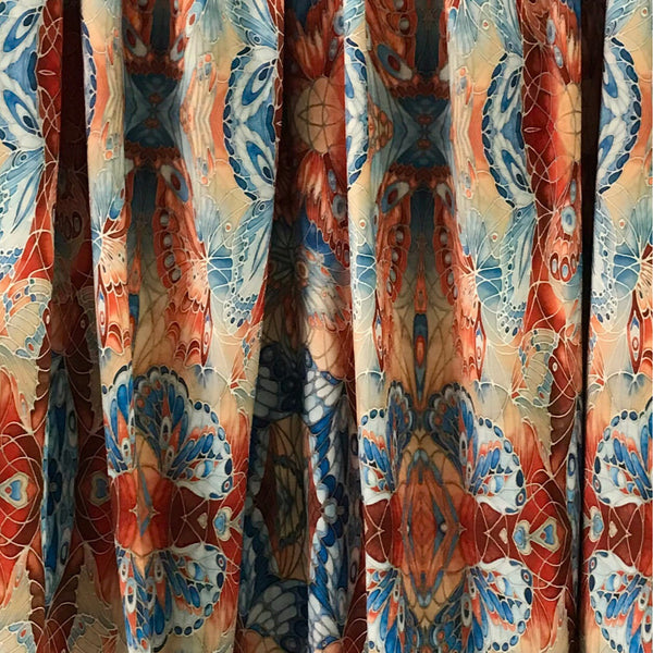 Chenille Butterfly Made to Order Curtains.  Blue Teracotta Bespoke Designer Fabrics