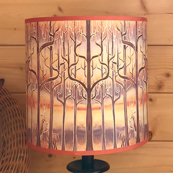 Into the Woods Contemporary Lamp Shade - Blue Teal Trees Effect Drum Shade - Atmospheric lighting