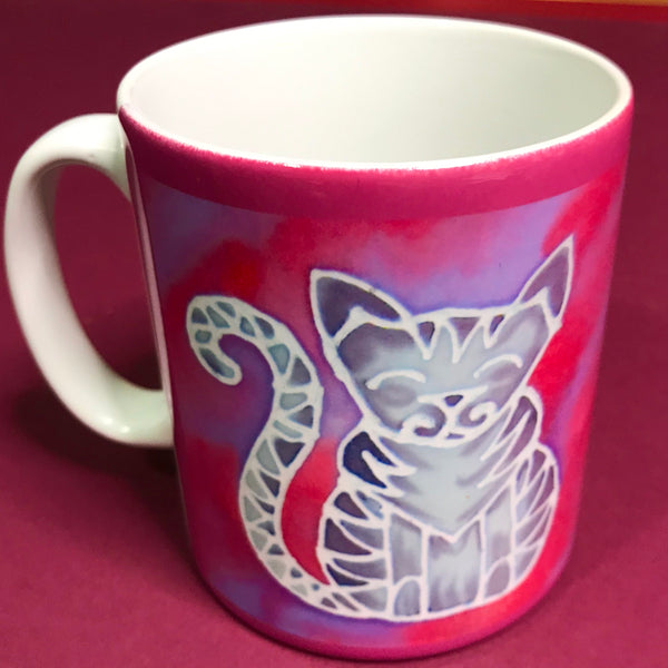 Pink Tabby Cat Mug - Mug and Coaster Box Set - Cat Gift for Her - Cute Grey Tabby Cat