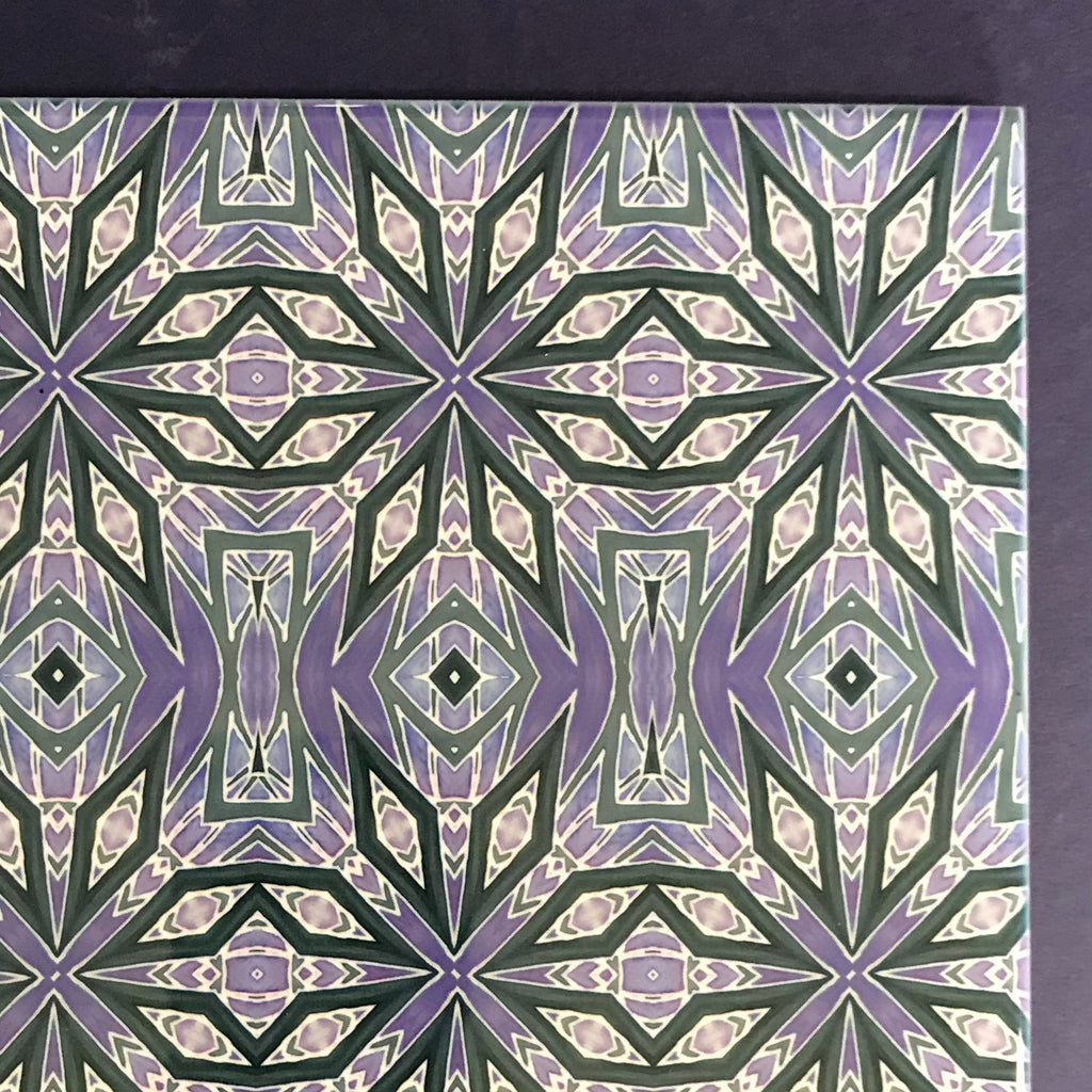 Contemporary Charcoal and Lilac Nordic Star Ceramic Tiles -  Ceramic Hand Printed Tiles