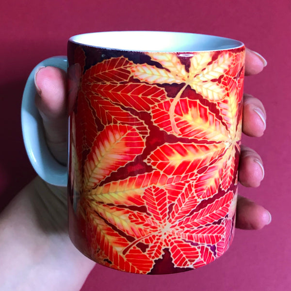 Autumn Horsechestnut Leaves Mug - Mug and Coaster Box Set - Red Mug Set - Autumn Mug Gift