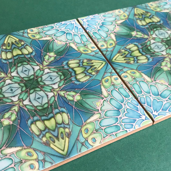 Contemporary Mint Green Butterfly Star Tiles - Beautiful Green Turquoise Tiles - Bohemian Ceramic printed  Tiles