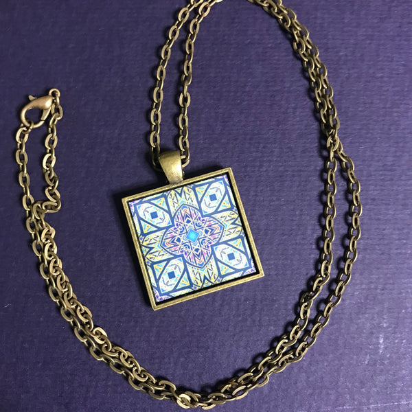 Stunning Cathedral Rose Window Necklace - Square Church Window Pendant - Affordable gift