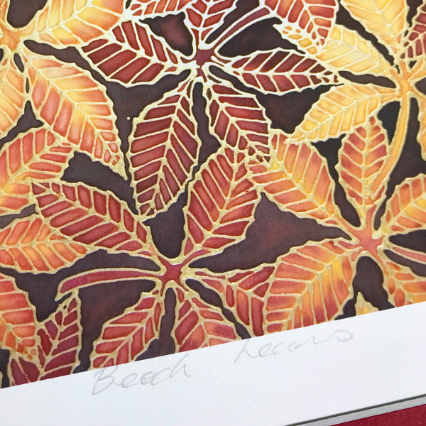 Autumnal Beech Leaves  Print -  Ref Yellow Leaves Art Print - Red Yellow Art  Print
