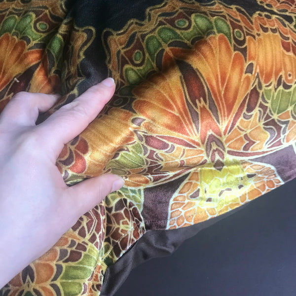 Green Terracotta Velvet Cushion - Luxury Velvet Moth Cushion - Green Rust Butterflies pillow