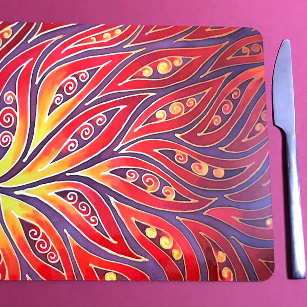 Red Elipse Placemats & coasters - Red glass chopping boards - Red Serving Trays