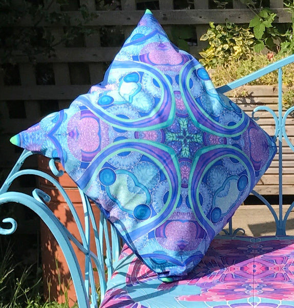 Blue Green Shower Proof Cushions - Bohemian Style Practical Outdoor Cushions