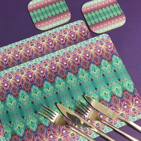 Persian Orchid High Quality Table Mats - Purple Turquoise Green Tableware