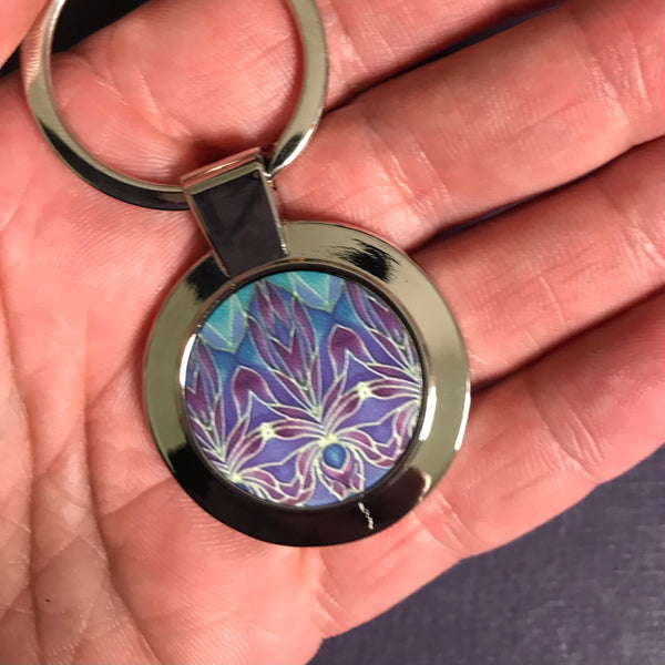 Persian Orchid Key Ring - Purple and Turkish Blue Gift for Her - Present for Mum