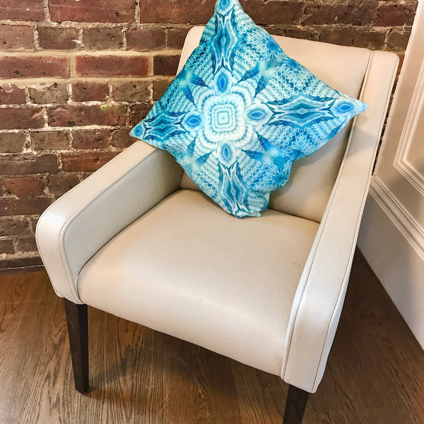 Blue Mint Velvet Cushion - Luxury Turquoise Velvet Fabric - Intricate pattern pillow