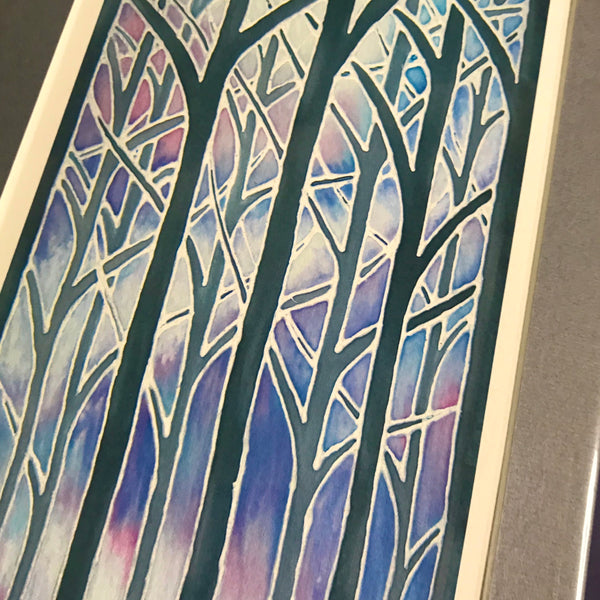 Cloisters Trees Signed Print - Grey Lilac Purple Forest Print Art