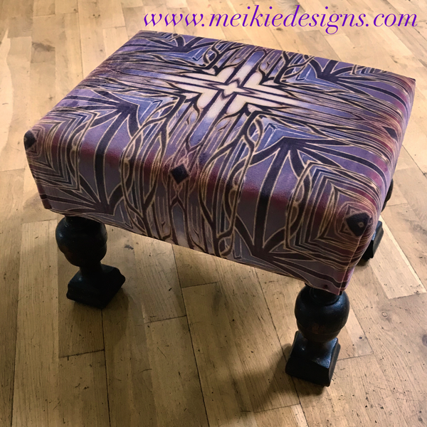 SOLD Luxury velvet chunky legged  Footstool - one off Bespoke Upholstery.