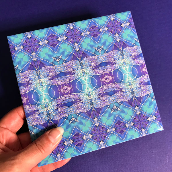 Dragonflies Wall Tile Blue Purple Turquoise