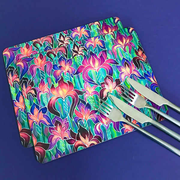 Iris  Glass chopping board - Irises Placemats & Coasters -  Pink Green Purple Table Mats
