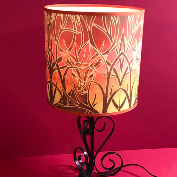 Red Stag Lampshade - Stag Sunset Drum Shade - Atmospheric Lamp Shade
