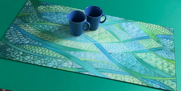 Stunning Extra Large Green Glass Counter Saver - Lime Mint Aqua Worktop Protector