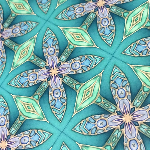 Arts and Crafts Style Aqua Green Turquoise Lilac Fretwork Petal Cross Tiles - Beautiful Green Turquoise Tiles - Bohemian Ceramic printed  Tiles
