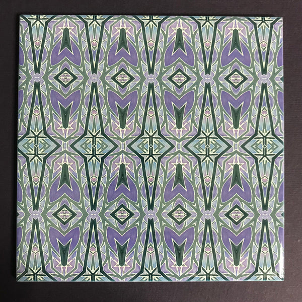 Deco Style Charcoal and Lilac Bathroom or Kitchen Tiles -  Ceramic Hand Printed Tiles
