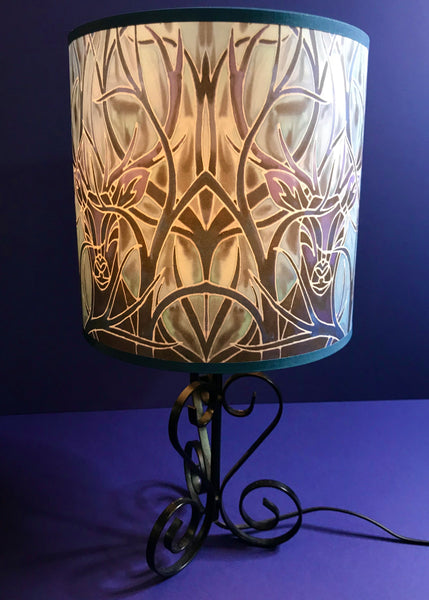 Stag Contemporary Lamp Shade - Blue Stag Drum Shade - Atmospheric lamp Shade