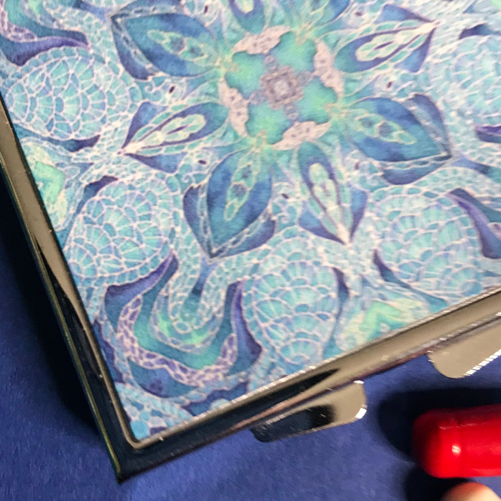 Blue Aqua Turtle Mandala Large Pill Box - Stud Earing Jewellery Box