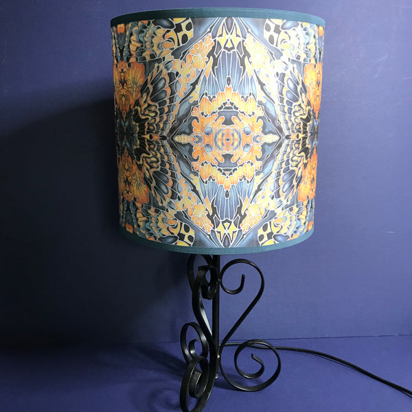 Contemporary Grey Blue Orange Butterfly Moth Lamp shade - Butterfly Moth Drum Shade - Atmospheric lamp Shade