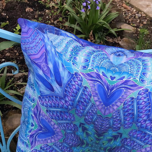 Blue Green Purple Spiral Shells Showerproof Cushion - Showerproof Garden Cushions - Blue green turquoise Cushion
