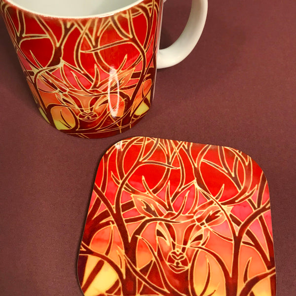 Stag Mug and Coaster box set or mug only - Red Mug Set - Wild Stag Mug Gift