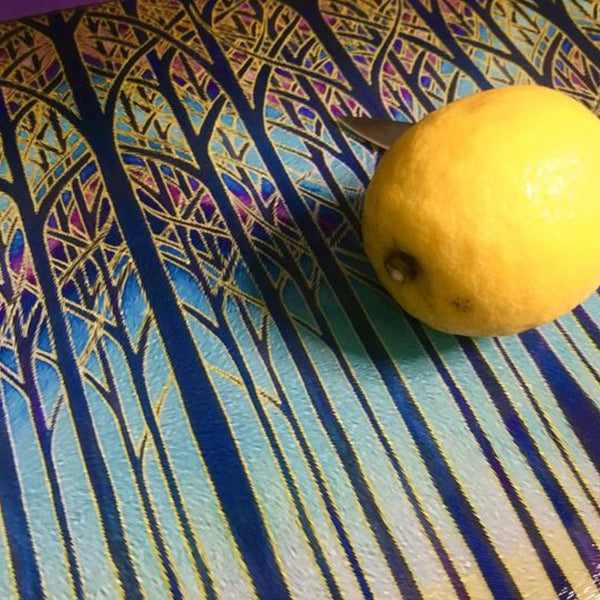 Table mats, Cathedral Trees Coloyrful sunset high quality placemats, coasters, dishwasher and microwave safe mugs in regular and xl sizes, glass chopping boards, counter saver, platters, mouse mats, square table mats, rectangular table mats, round table mats. Set the table. Come to dinner. Home dining.