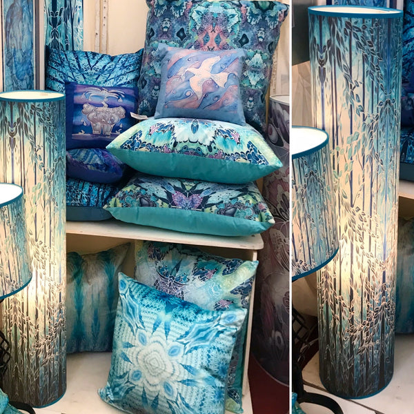 Into the Woods Contemporary Floor Lamp  - Tranquil Light Art Lamp - Blue Turquoise Aqua trees Lamp