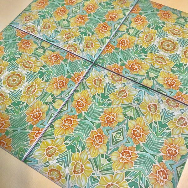Yellow Daffodils Mixed Set of Bathroom Tiles - Arts and Crafts Look Bright Bohemian Kitchen Tiles