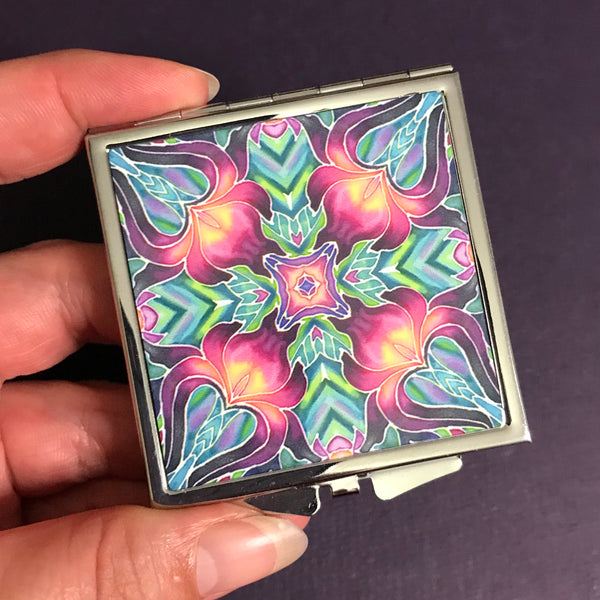Purple Iris Kaleidoscope Pocket Mirror - Pretty Handbag Mirror - Gift for Her