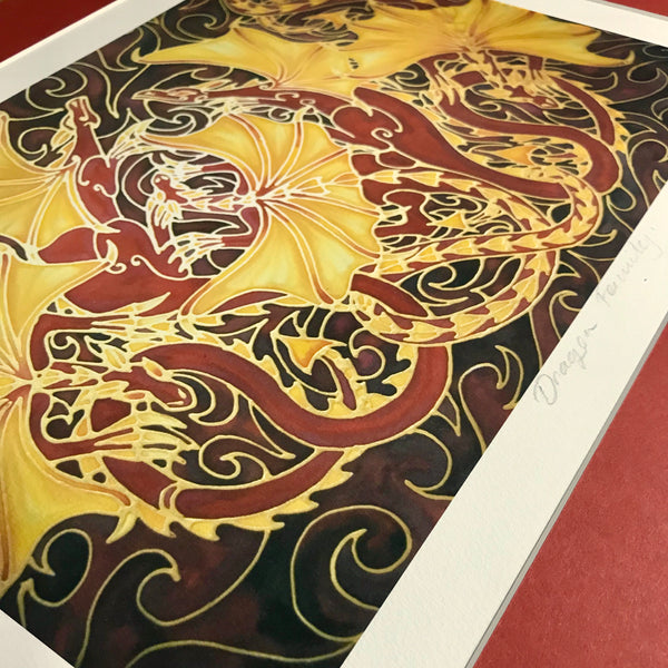 Dramatic Dragon Family Print - Mythical Creatures Art Print - Fiery Red Dragons Print