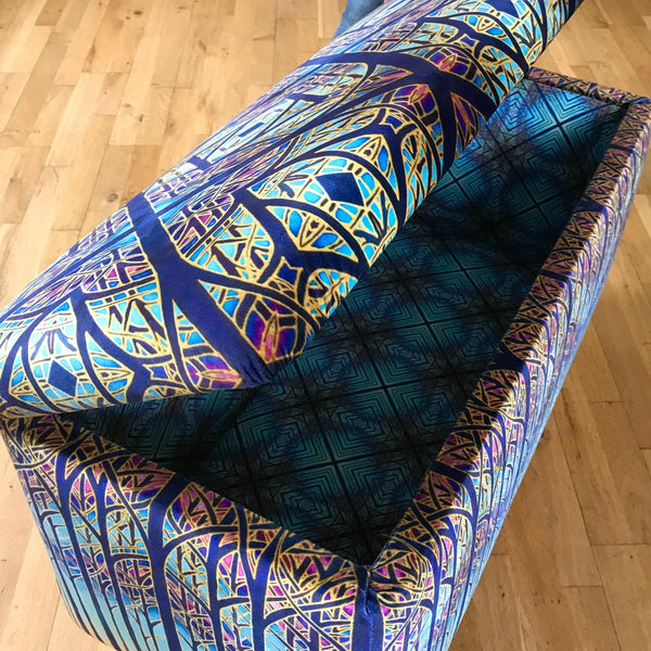 SOLD Stunning Cathedral Window Ottamon-Made to Order-one off Bespoke Upholstery.
