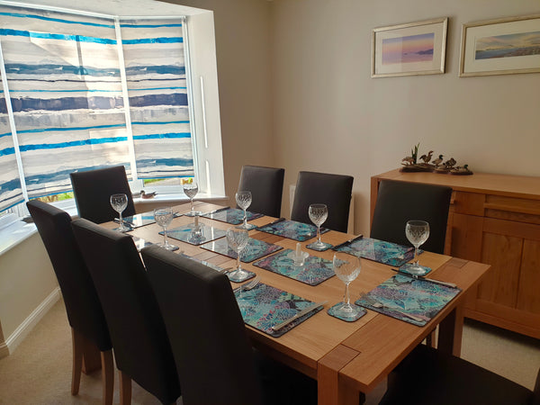 Butterfly on Leaves hard wearing Table Mats - Teal Pink Plum Charcoal Green Tableware