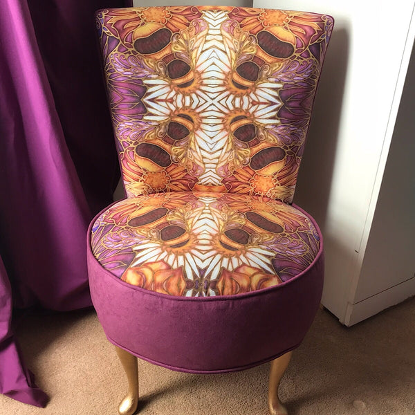 SOLD Honey Bees Bedroom Chair - Bees and Flowers Small Chair - Bespoke Upholstery.