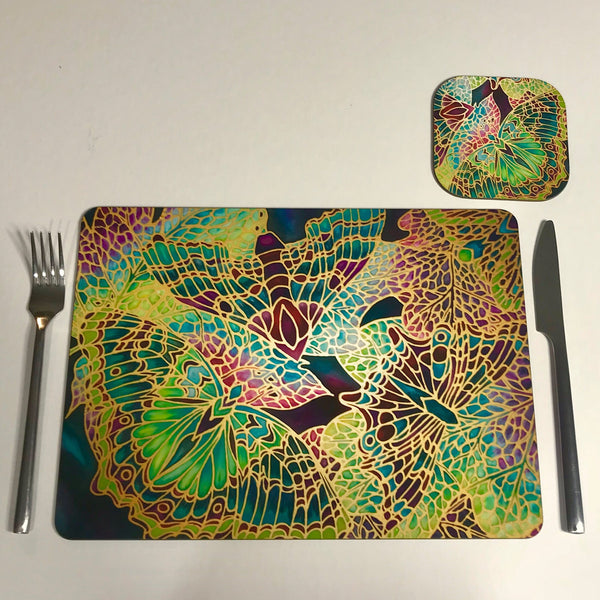 Plum Green Table Mats - Beautiful Butterfly place mats - Green butterfly chopping boards