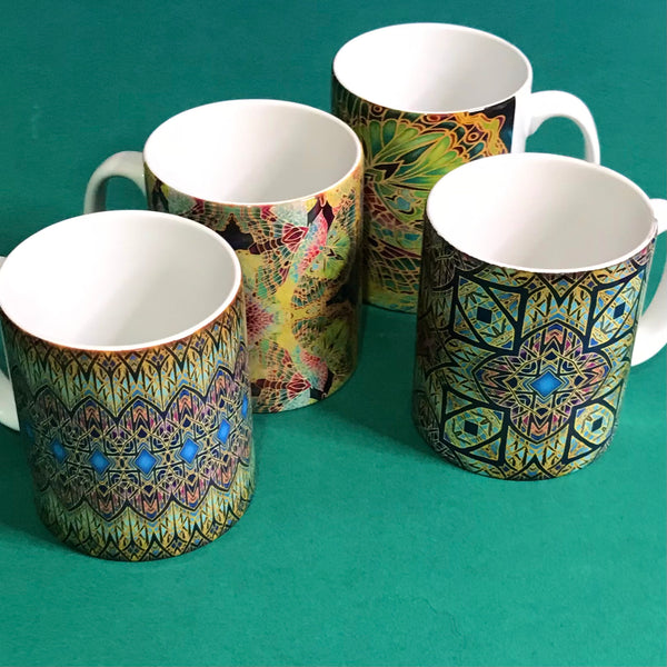 Decorative Stained Glass Set of 4 Mugs or Mug and Coaster Box Sets -  Mug Gift