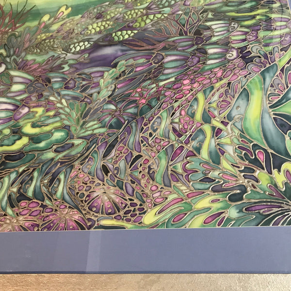 Coral Reef Original Silk Painting - blue turquoises  green Original Art