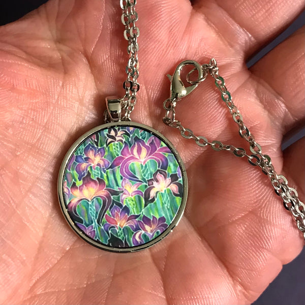 Beautiful Purple Irises Necklace - Flower Necklace - Affordable gift