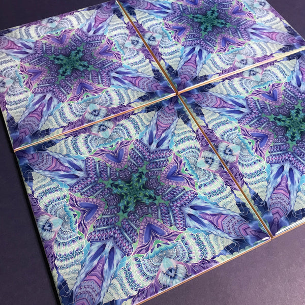 Shells kaleidescope Tiles - contemporary tile in blue green purple and turquoise 6x6"