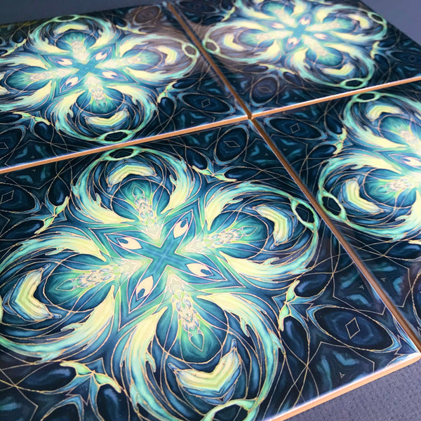 Blue Teal Dolphin Tiles -  Ceramic Hand Printed Bathroom Kitchen Tiles