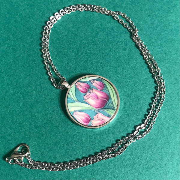 Beautiful Pink Tulips Necklace - Flower Necklace - Affordable gift