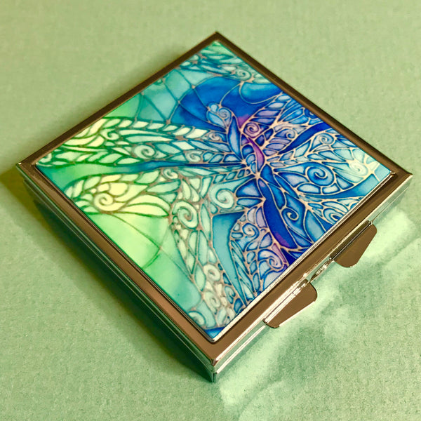 Blue Dragonflies Large Pill Box - Stud Earing Jewellery Box