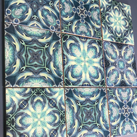 Bold Blue Teal Aqua Mixed Dolphins Set of 20 Ceramic Tiles - Bohemian Bold Mediterranean Coloured Kitchen Tiles