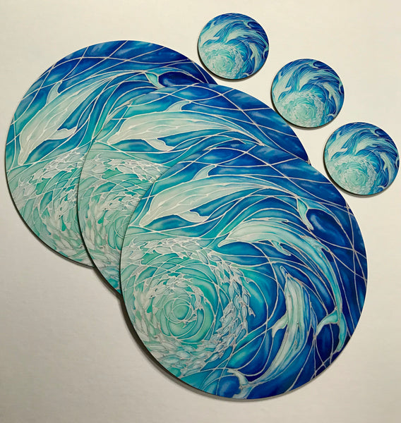 Dolphins Glass Chopping Board - Dolphin Trivet - Blue Pot Stand - Heat Proof Table Top Saver - Decorative Platter