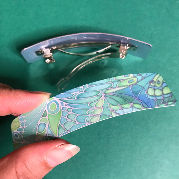 Green Butterflies hair clip, barette, hairslide, stocking filler, gift for her, gift for woman, gifts for girls, pretty presents.
