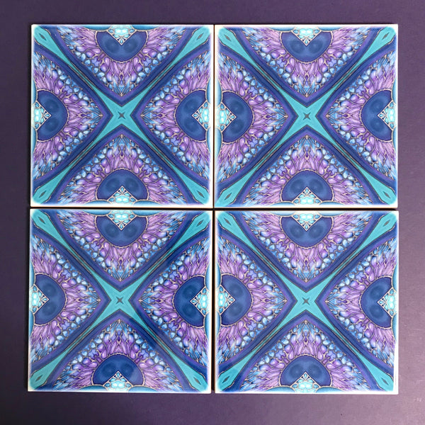 Persian Kaleidescope Tiles - contemporary tile in blue green purple and turquoise 6x6"