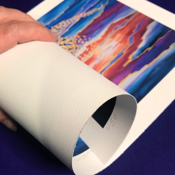 Flying Birds Murmuration Signed Print - Blue Purple Red Gold Print Art