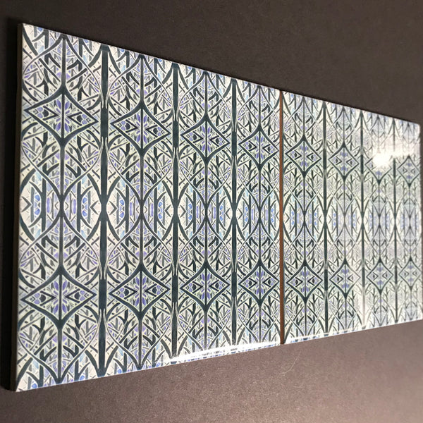 Contemporary Charcoal and Pale Blue Woven Trees Ceramic Tiles -  Ceramic Hand Printed Tiles